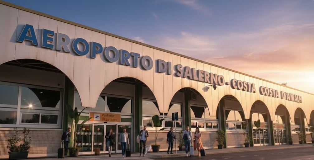 Entrance of the new Salerno Costa d'Amalfi Airport terminal 2026"